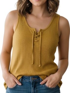 💛 Old Navy Lace Up Ribbed Tank Top Size Large